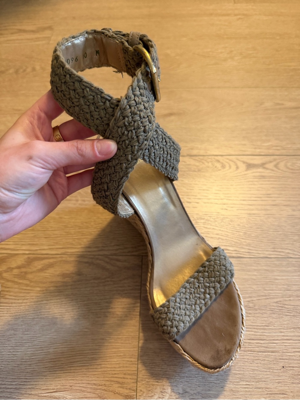 Stuart Weitzman Taupe Braided Ankle-Strap Wedge Sandal